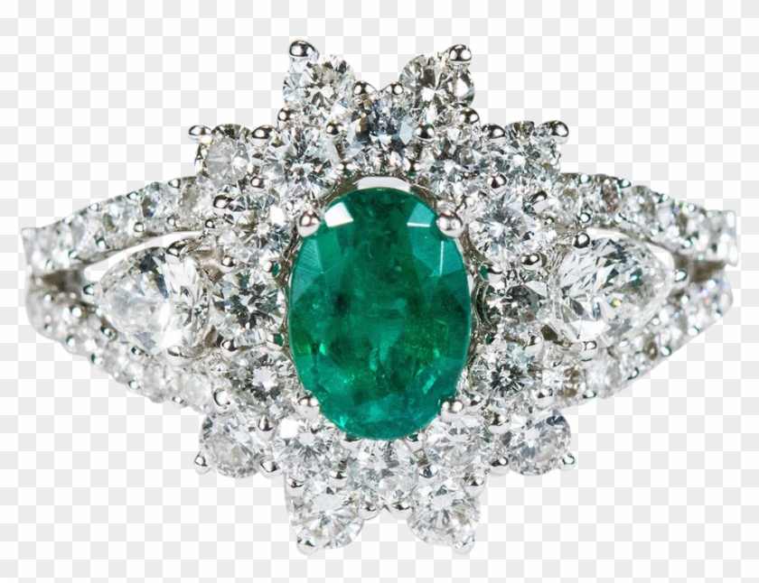 Delightful Diamond Emerald Ring 18k Gold Halo Diamond - Diamond #1298966