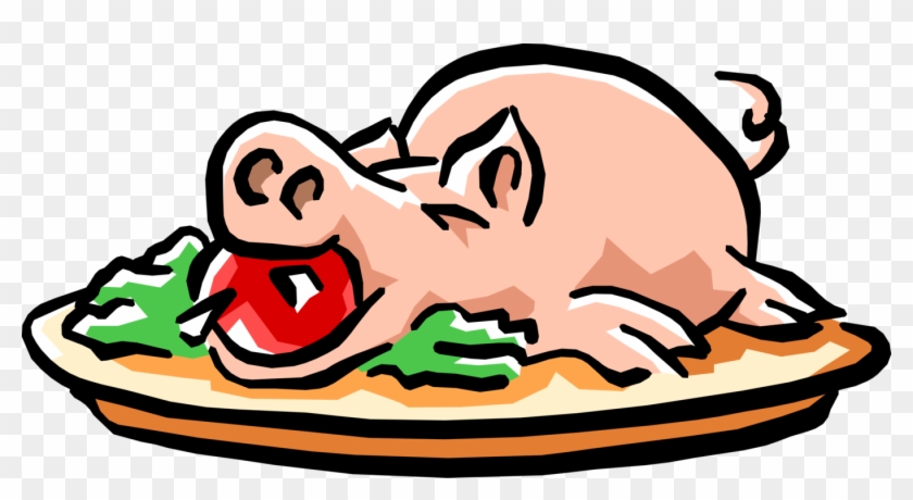 Vector Illustration Of Roast Stuffed Pig With Apple - Pig With Apple #1299727