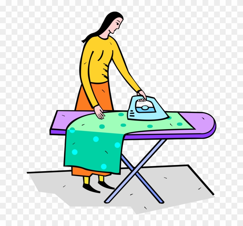 Vector Illustration Of Ironing Clothes With Electric - Iron And Ironing Board Clipart #1300549