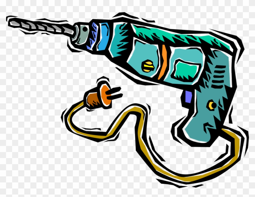 Vector Illustration Of Portable Electric Powered Drill - Vector Illustration Of Portable Electric Powered Drill #1300785