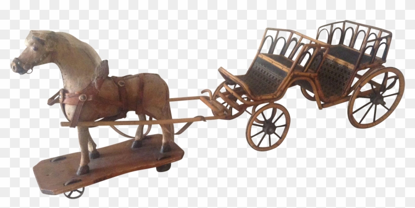 Antique French Toy Skin Covered Horse And Open Carriage - Horse And Buggy #1301601