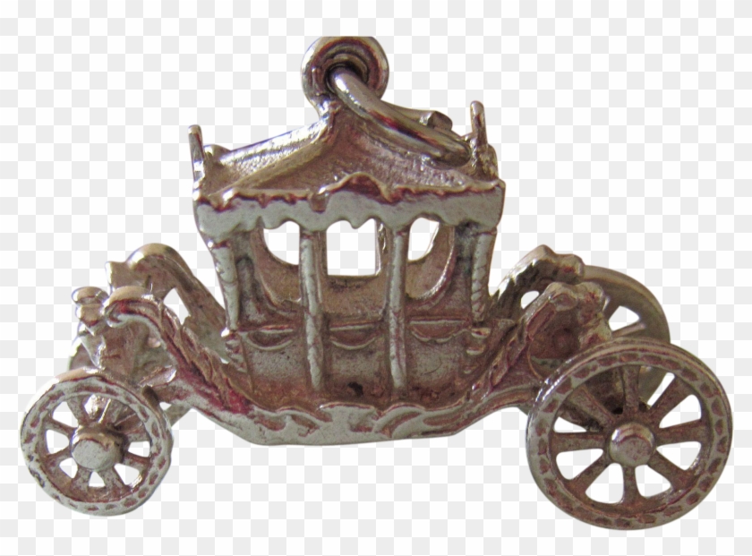 Vintage Large Silver Fancy Carriage Charm Moving Wheels - Carriage #1301623