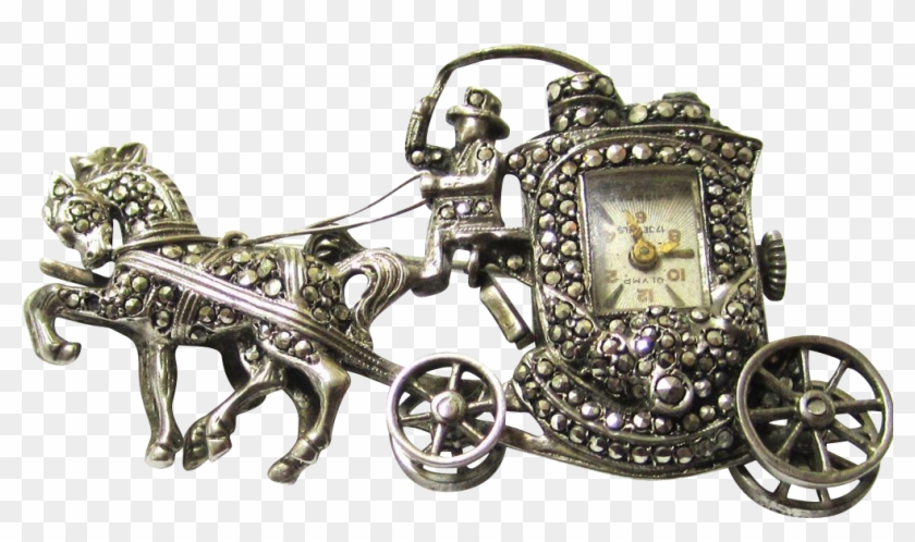 Marcasite Brooch Watch In The Form Of A Horse & Carriage, - Watch #1301630