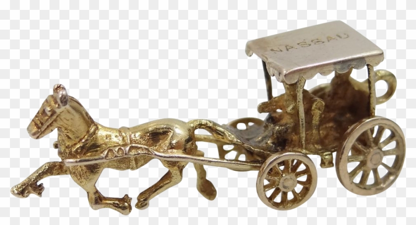 Gold Carriage & Horse Charm Moveable Wheels - Horse And Buggy #1301643