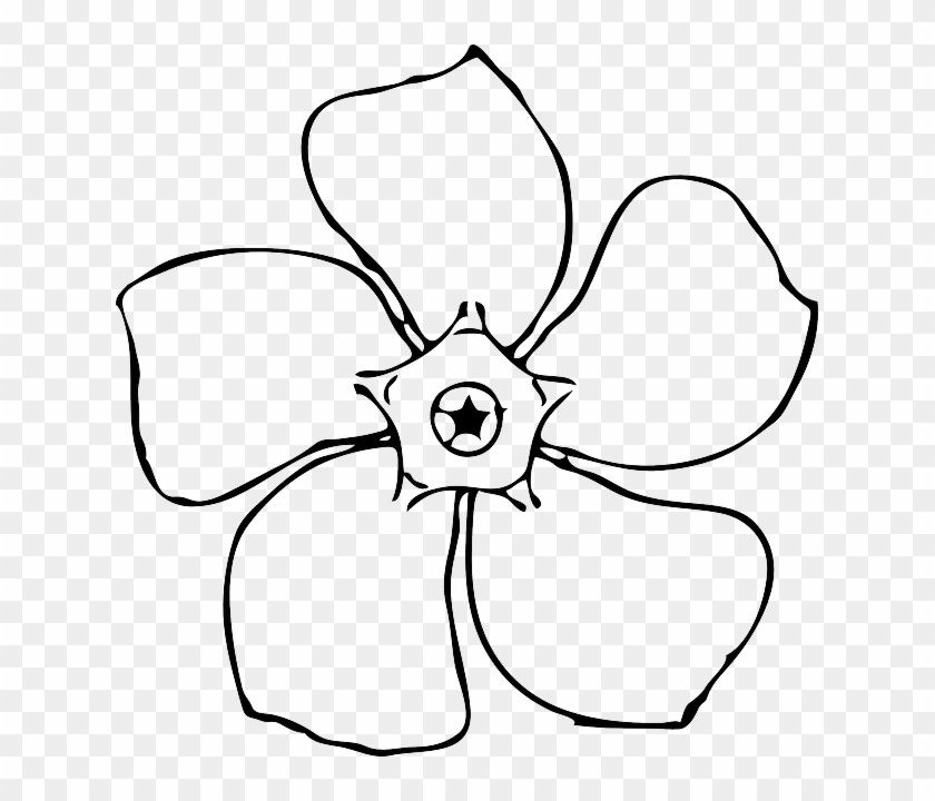 Drawing Head, Black, Top, View, Simple, Outline, Drawing - Black And White Clip Art Flower #1301874