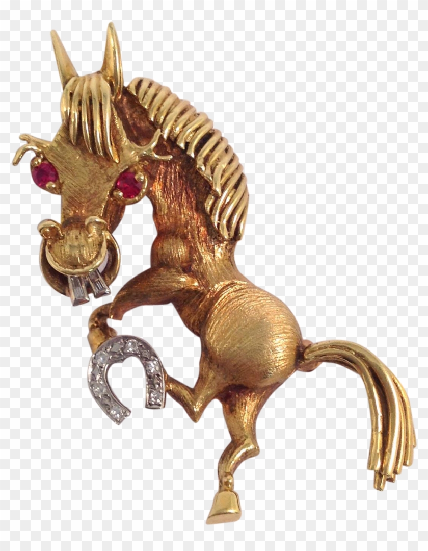 Horse Brooch Diamond Buck Teeth And Lucky Shoe 18k - Malocclusion #1302288