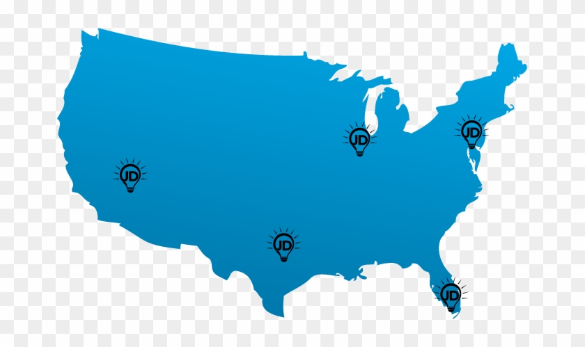 Jd Lighting Has Five Distribution Centers Strategically - Usa Map In Black And White #1302544
