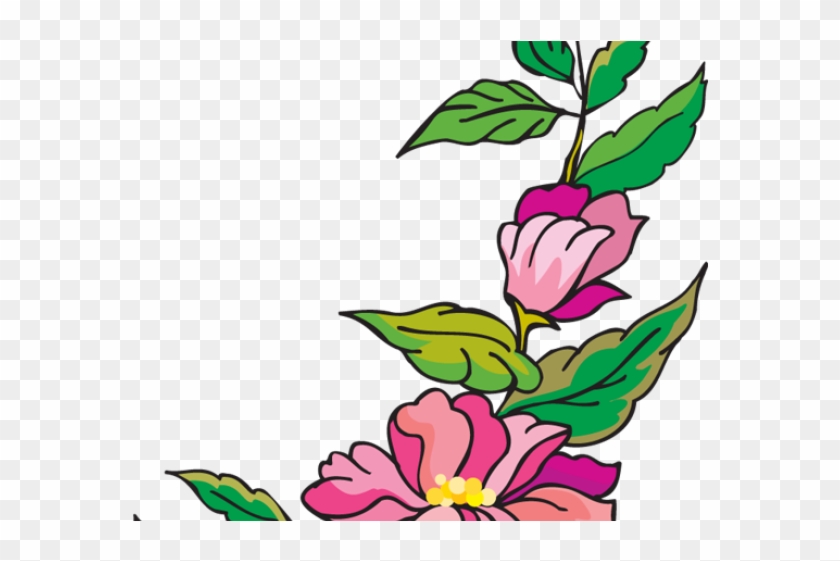 Hibiscus Clipart Colour Corner Border - Flower Page Border Png #1303099