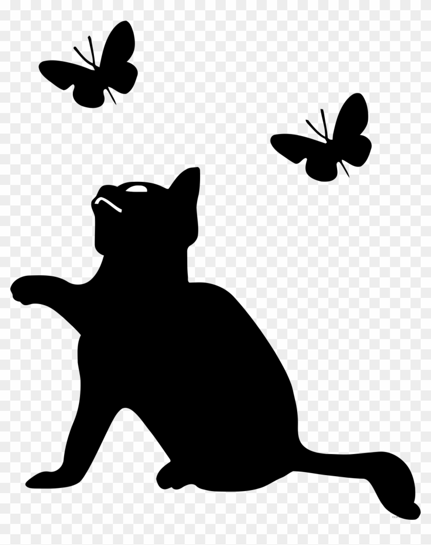 Butterfly Huge Animal Free Black White Clipart Images - Cat Playing Icon #1303284