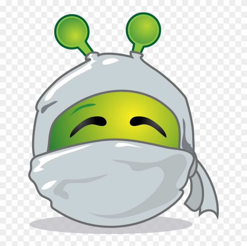 Smiley Green Alien White Ninja - Emoji #1303393