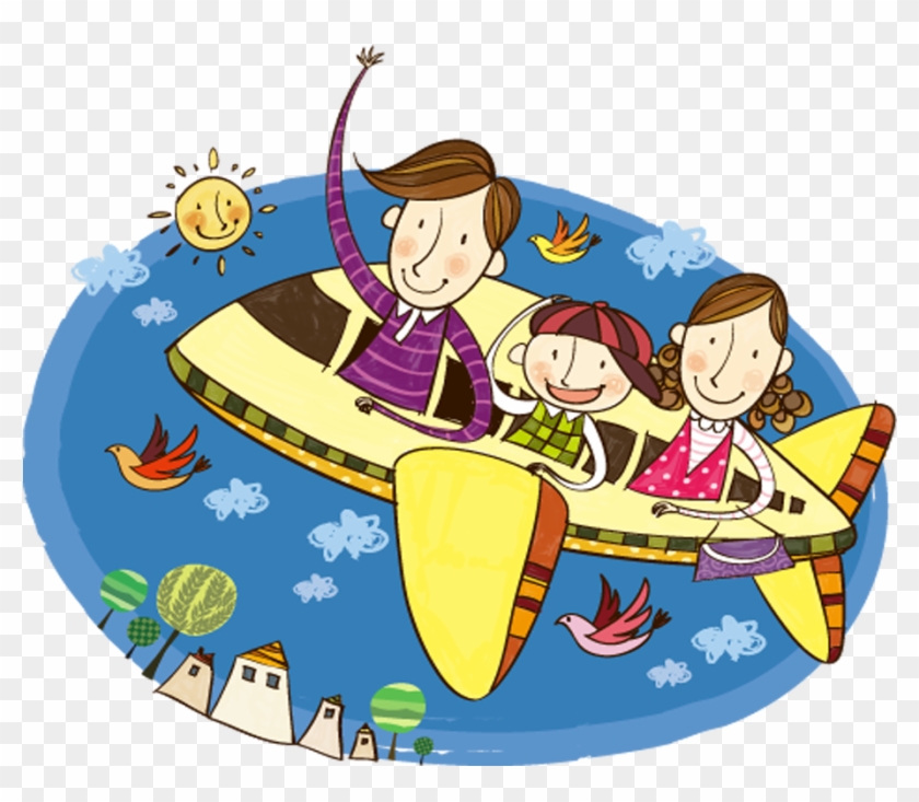 Airplane Travel Family Illustration - Family Aeroplane Clipart #1304138