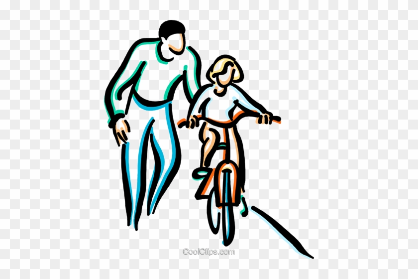 Little Girl Learning To Ride A Bicycle Royalty Free - Dad And Daughter To Colour #1304744