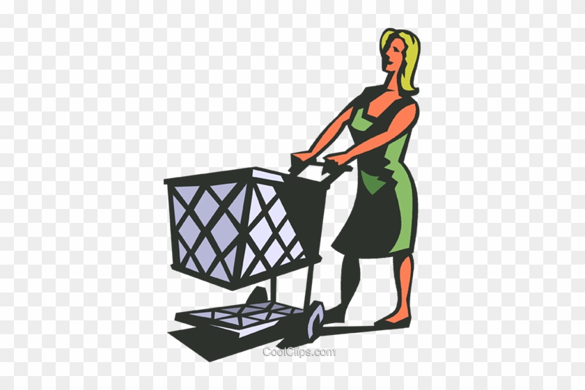 Woman With Grocery Cart Royalty Free Vector Clip Art - Cartaz #1304765
