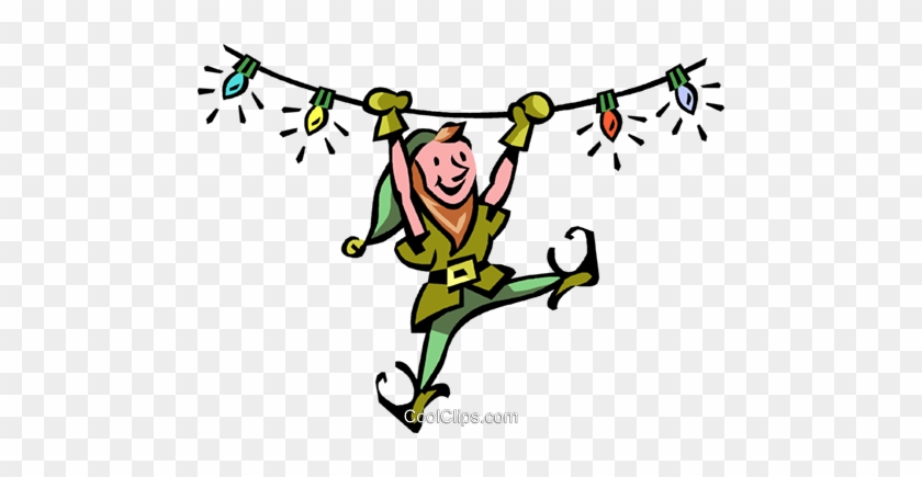 An Elf Swinging From Christmas Lights Royalty Free - Santa Claus And His Elves #1304793