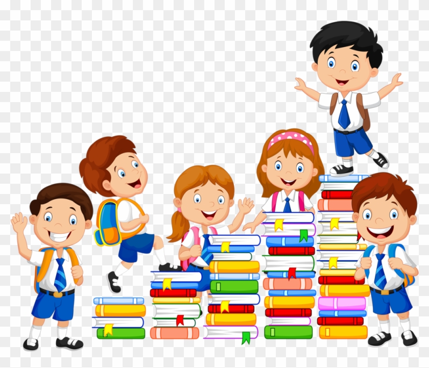 Book Clip Art - Happy School Kids Playing With Stack Of Books #1304796