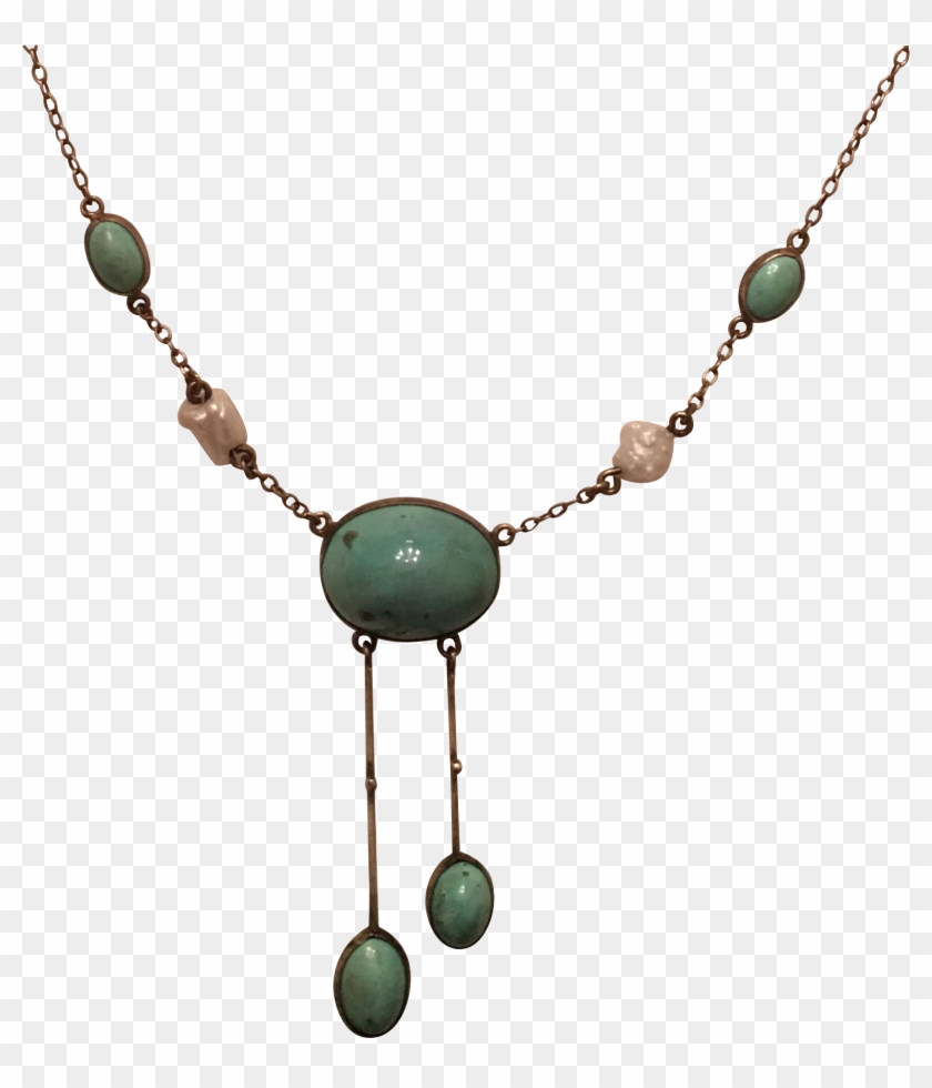 Antique Jugendstil 800 Silver Gilt Turquoise & Pearl - Necklace #1304823