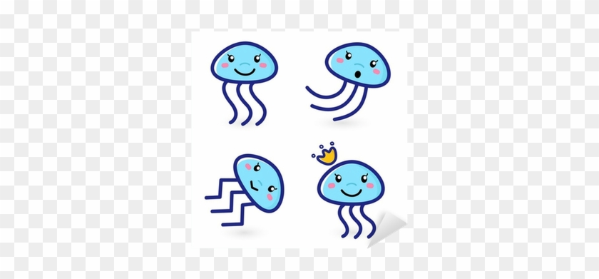 Jellyfish Cartoon Set Isolated On White Sticker • Pixers® - Fotopapier Mit Quallen Fotodruck #1305353