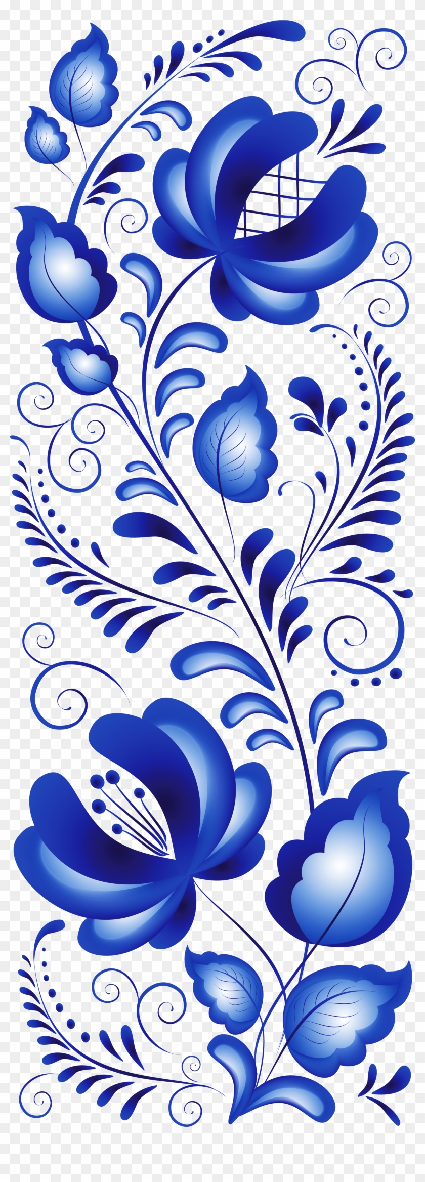 Flower Blossom, Pattern Design, Folk Art, Ornament, - Blue Flower Ornaments #1305728