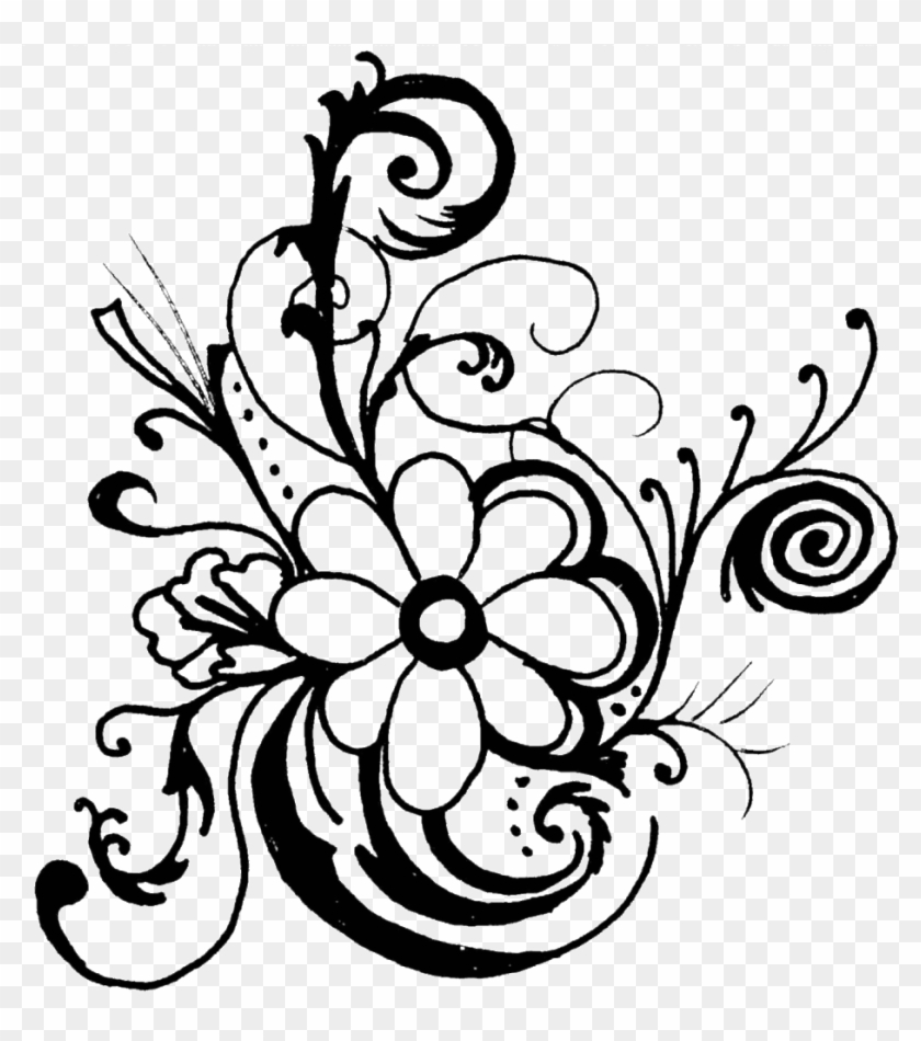 Flowers Clipart - Black And White Border Line Flowers Png - Free