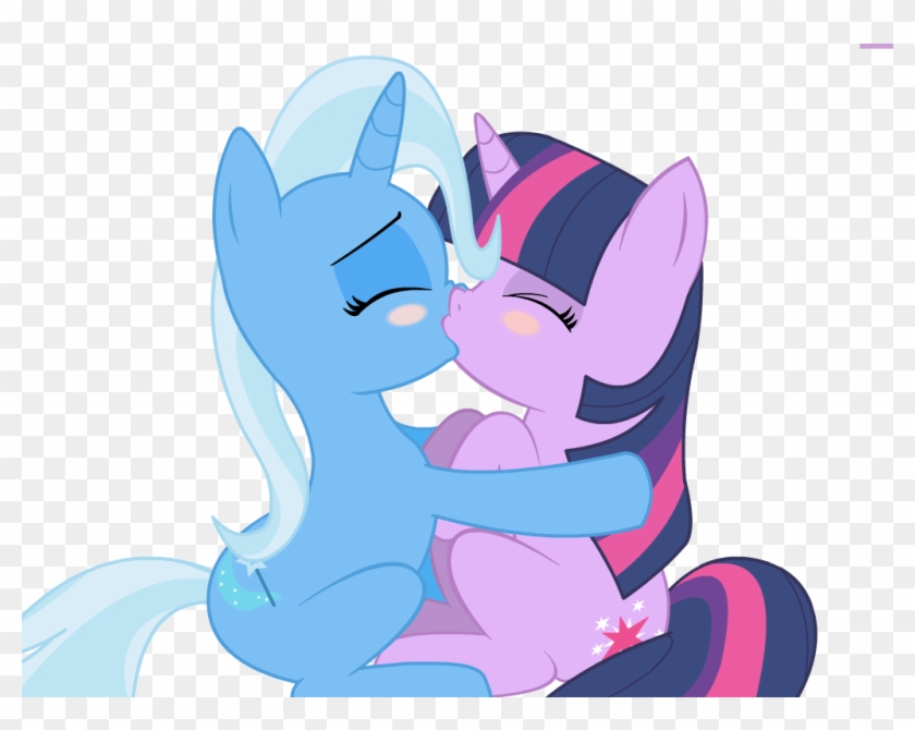 Artist Needed, Kissing, Lesbian, Safe, Shipping, Source - My Little Pony Twilight Sparkle And Trixie Kiss #1306621