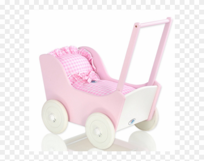 Pink Wooden Pram - Landau De Poupée Rose Mila 2 Carreaux Roses #1308158