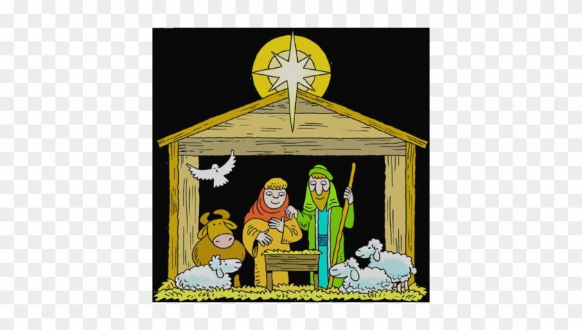 A Star Over A Manger With Mary Joseph Baby Jesus And - Clip Art #1308244