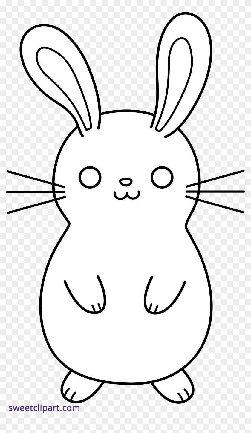 Bunny Rabbit Cute Lineart Black White Clipart - Rabbit Clip Art Black #1309028