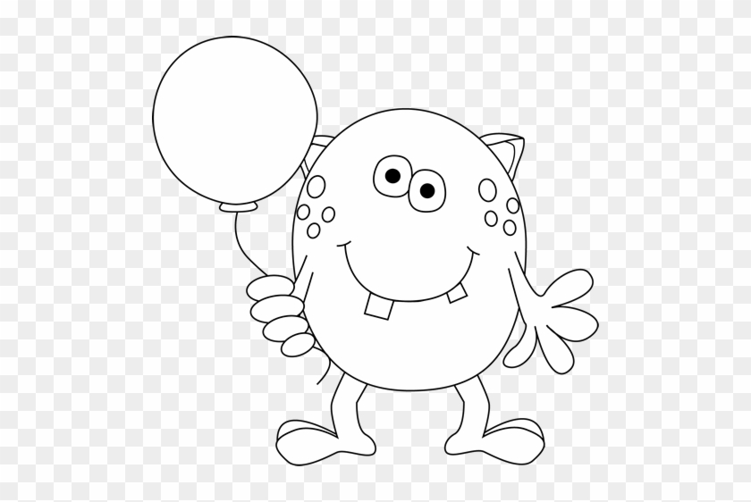Black And White Monster Holding A Balloon - Monster Clipart Black And White Png #1309030