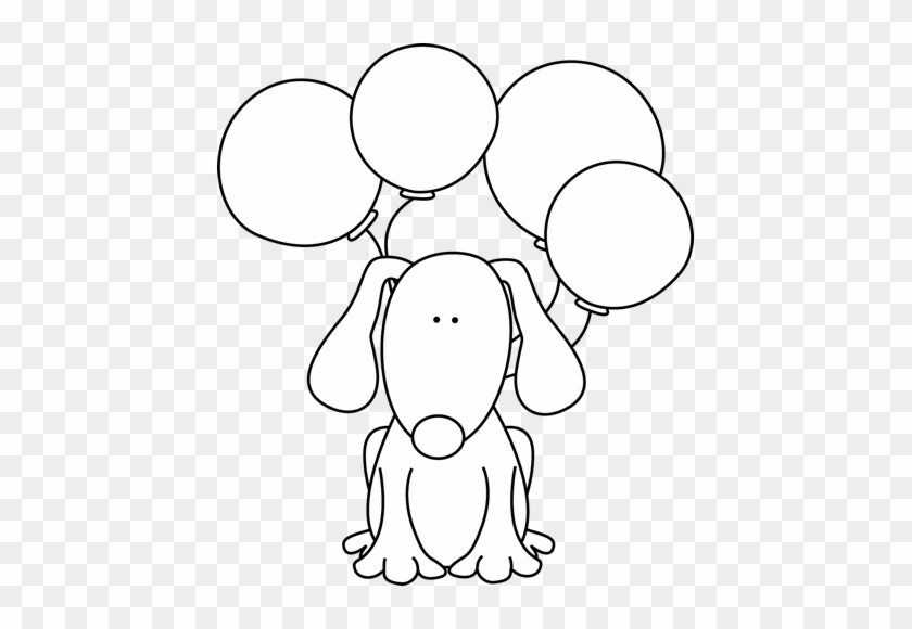 Black And White Dog With Balloons - Black And White #1309056