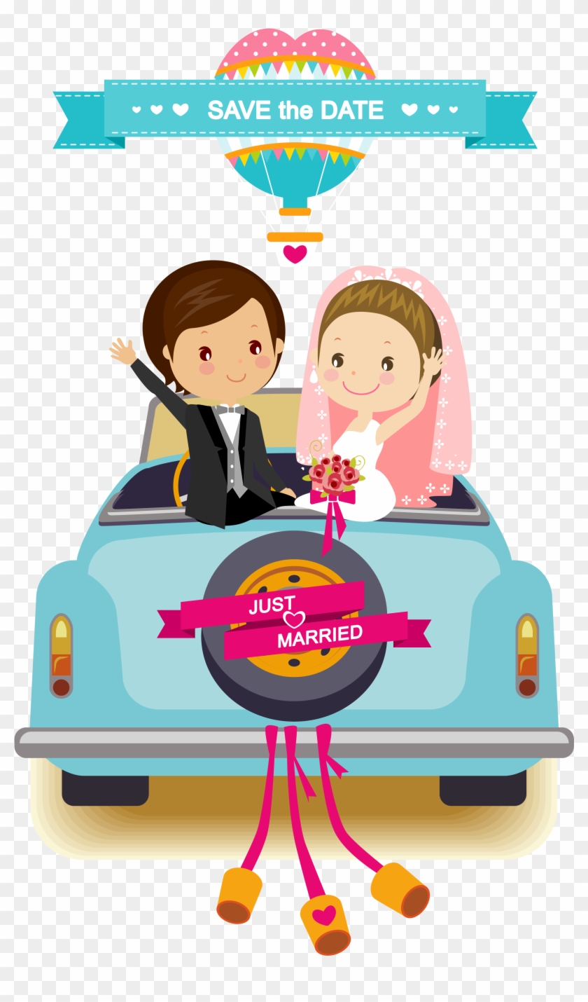 Wedding Invitation Cartoon Bridegroom - Cute Bride And Groom Vector #1309384