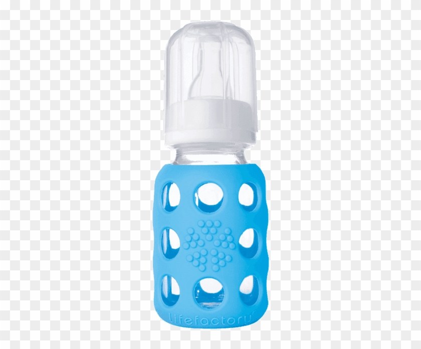 Lifefactory 4oz Baby Glass Bottle,sky Blue - Lifefactory Bpa-free Glass Baby Bottle Gift Set With #1309383