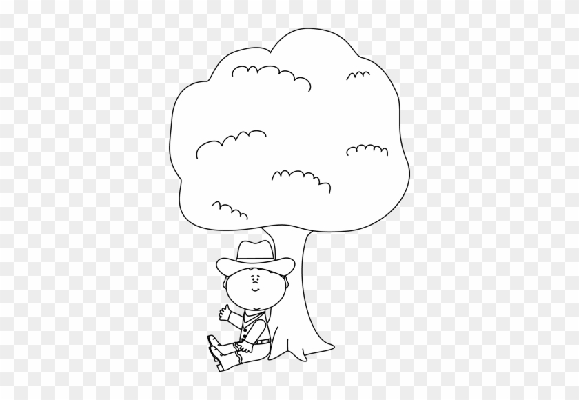 Black And White Cowboy Sitting Under A Tree Clip Art - Under The Tree Black And White #27276