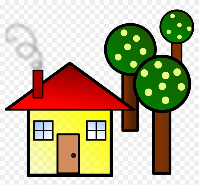 House With Trees Svg Vector File, Vector Clip Art Svg - Trees And A House #27560