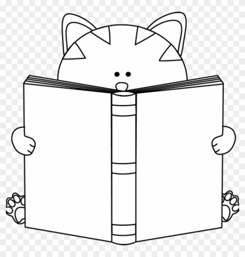 Cat Clipart Black And White Black And White Cat Reading - Cute Book Clipart Black And White #28341