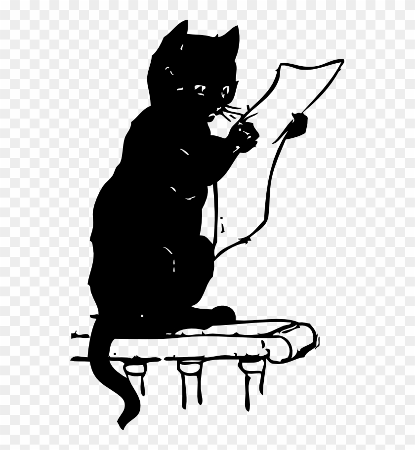 Cat Reading Black White Line Art 555px - Cat Reading A Map #28372