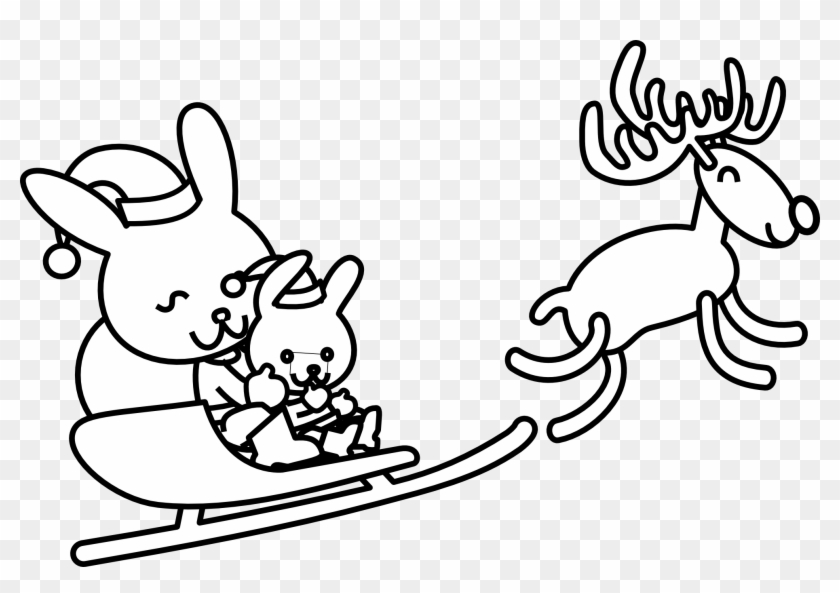 Clip Art Santa Rabbit Black White Line Art - Christmas Bunny Coloring Pages #29263