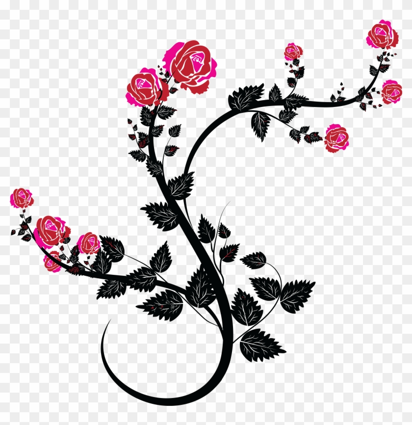 Free Clipart Of A Black And Pink Rose Design - Rose Flourish #29457