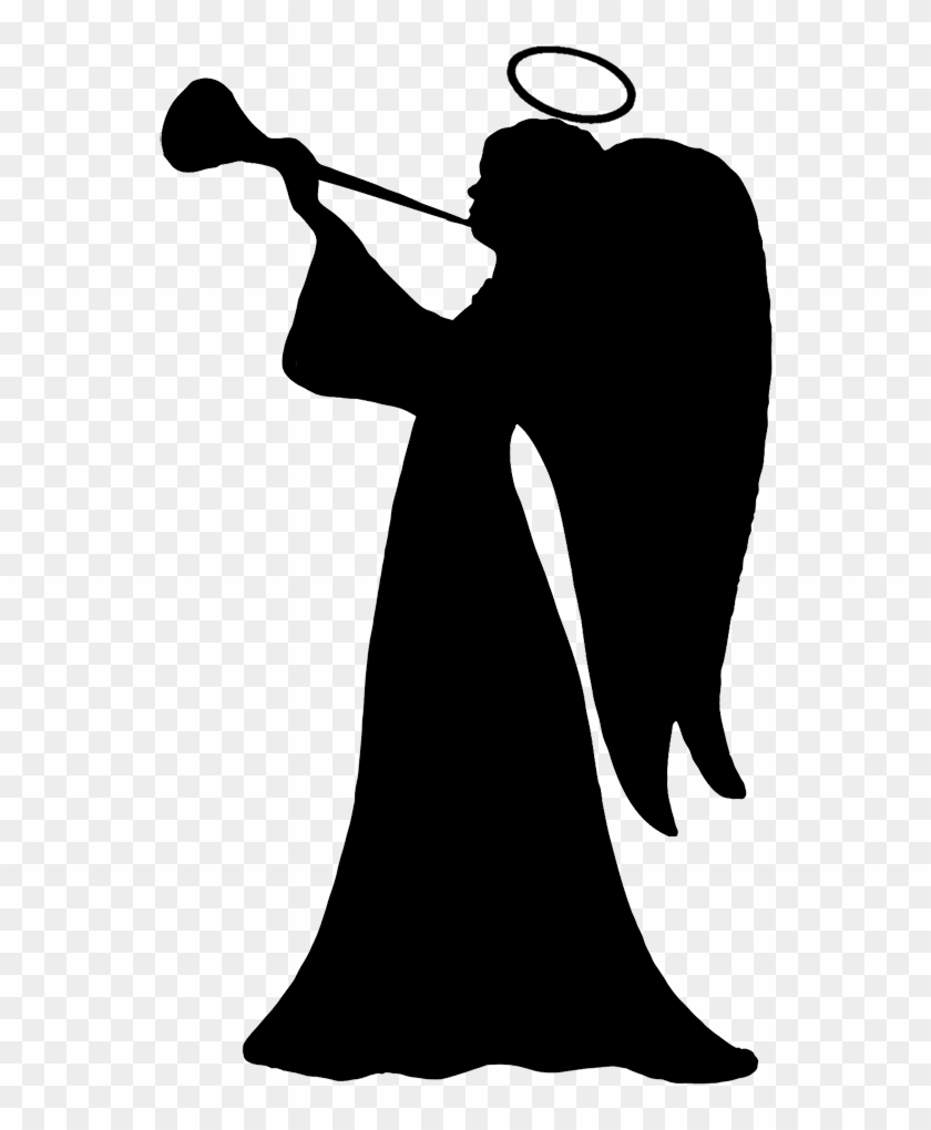 Trumpet Blowing Cherub, Angel Silhouette Clipart - Angels Silhouette Png #29684