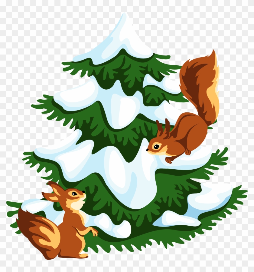 Transparent Snowy Tree With Squirrels Png Clipart - Snowy Tree Png Clipart #30294