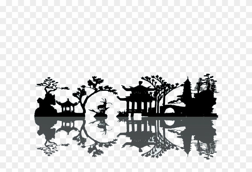 China Silhouette Landscape Painting - Elements Of Chinese Garden #31036