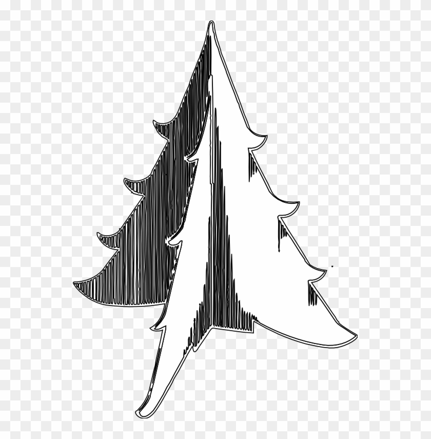 Christmas Tree 1 Black White Line Art Tatoo Tattoo - Illustration #31446