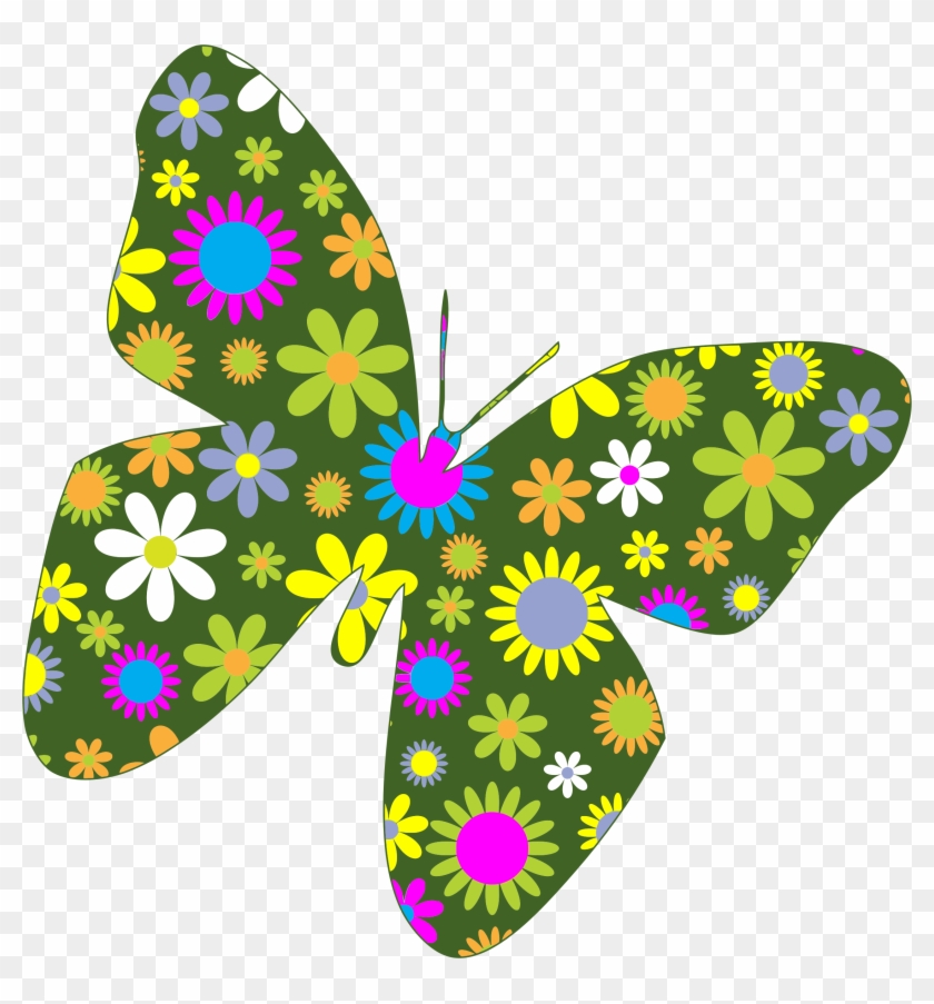 Retro Floral Butterfly - Butterfly And Flower Clip Art #34479