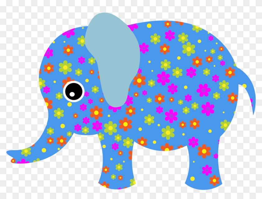 Retro Floral Elephant Blue - Gambar Abstrak Gajah #34592
