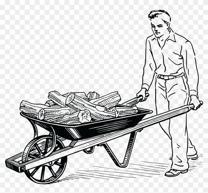 - Ai, - Eps, - Svg, - Free Clipart Of A Retro - Man Pushing Wheelbarrow Clipart #34636