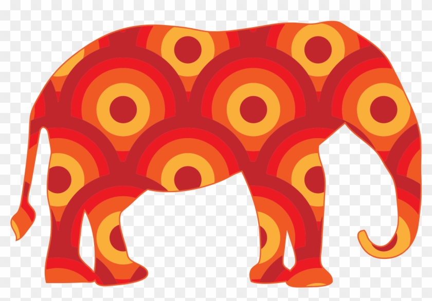 Retro Circles Elephant Bclipart - Bohemian Orange Elephant Pillow Case #34641