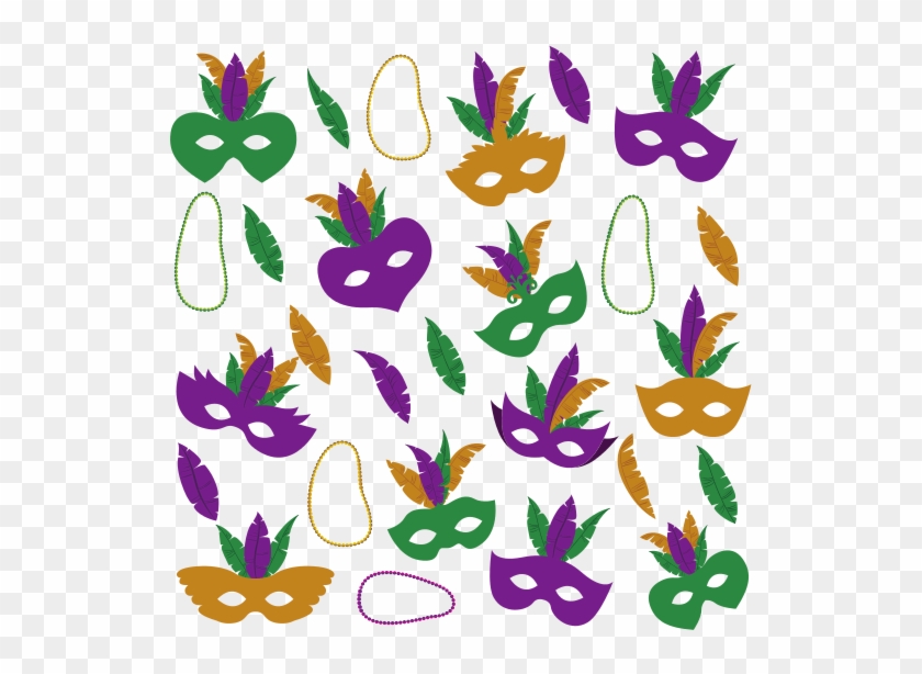 Mardi Gras Pattern With Mask Feathers And Necklaces - Mardi Gras #35077