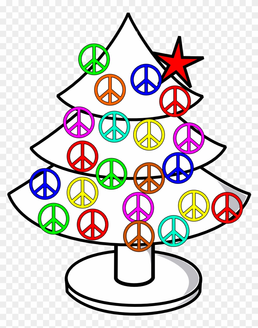 Tree Xmas Christmas Peace Symbol Sign Line Clipart - Peace Sign Belly Button Rings #35333