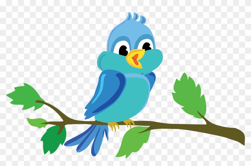 Bird Branch Cute Vector Blue - Bird In A Tree Cartoon #35353