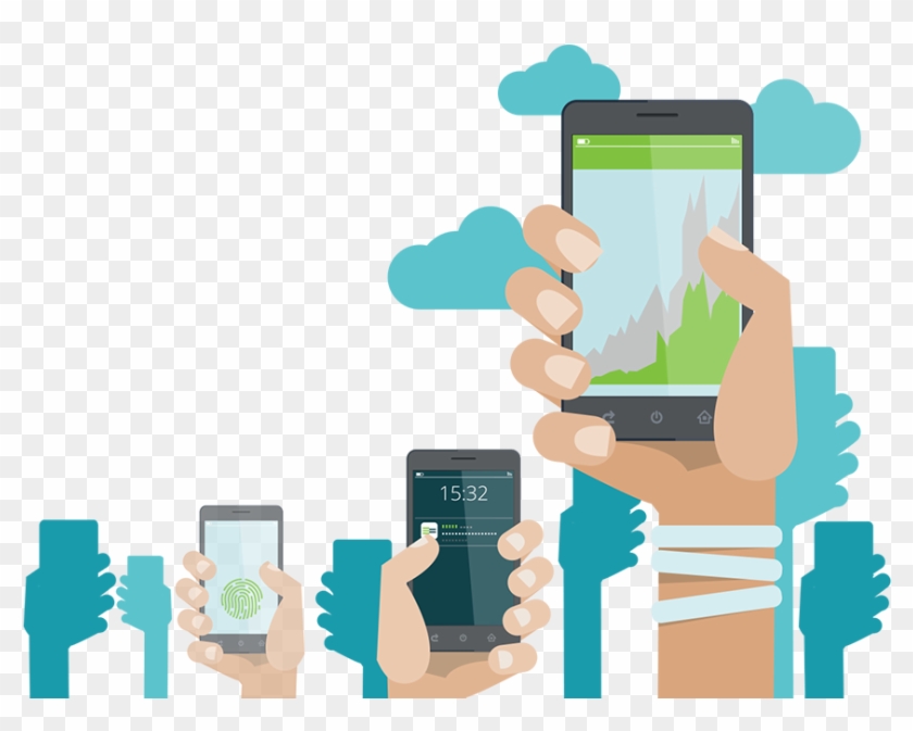 Hands Holding Mobiles Illustration - Mobile Phone #204399