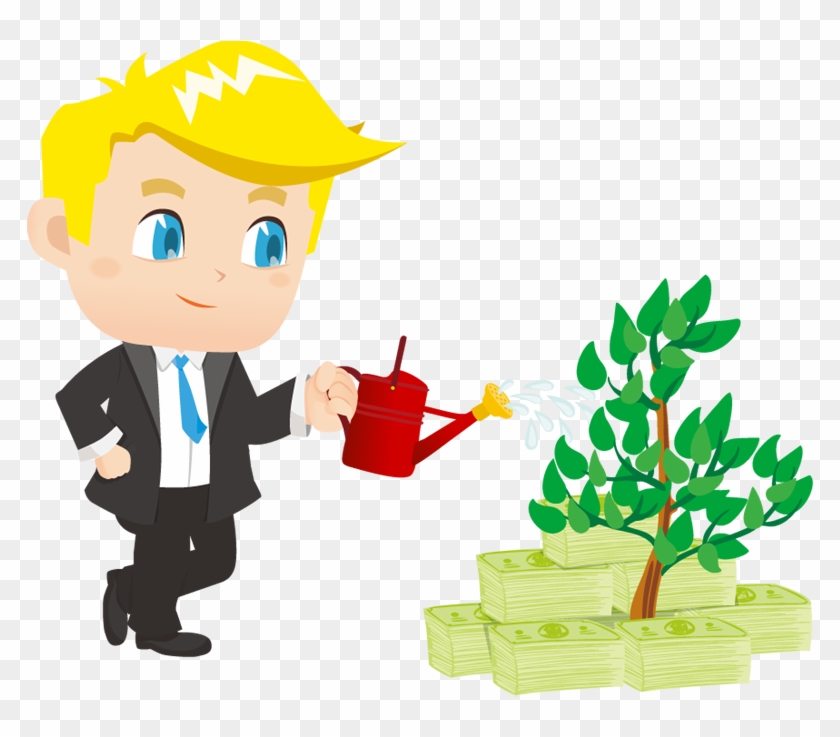 Cartoon Businessman Watering Small Money Plant - Business #204656